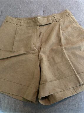 H&M Olive Tan Tailored Linen-Blend Shorts